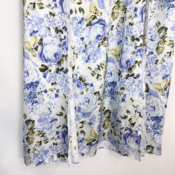 Les Reveries Silk Deep Neck Flutter Sleeve Midi Maxi Dress | Blue Floral | SZ 4 - Picture 7 of 11